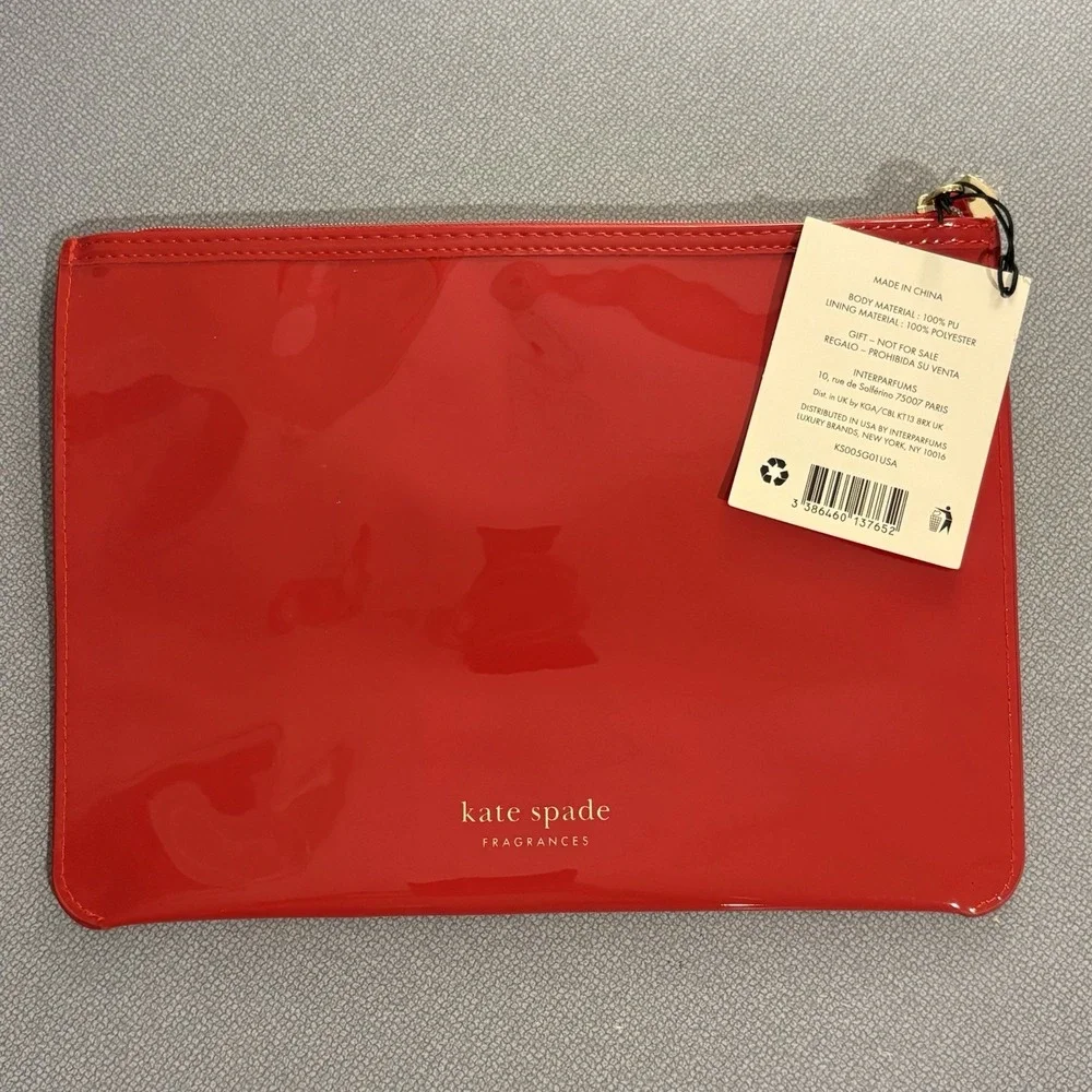 Kate Spade Fragrances Red Makeup Bag Zip Pouch PU/Polyester NWT Giftable Glossy
